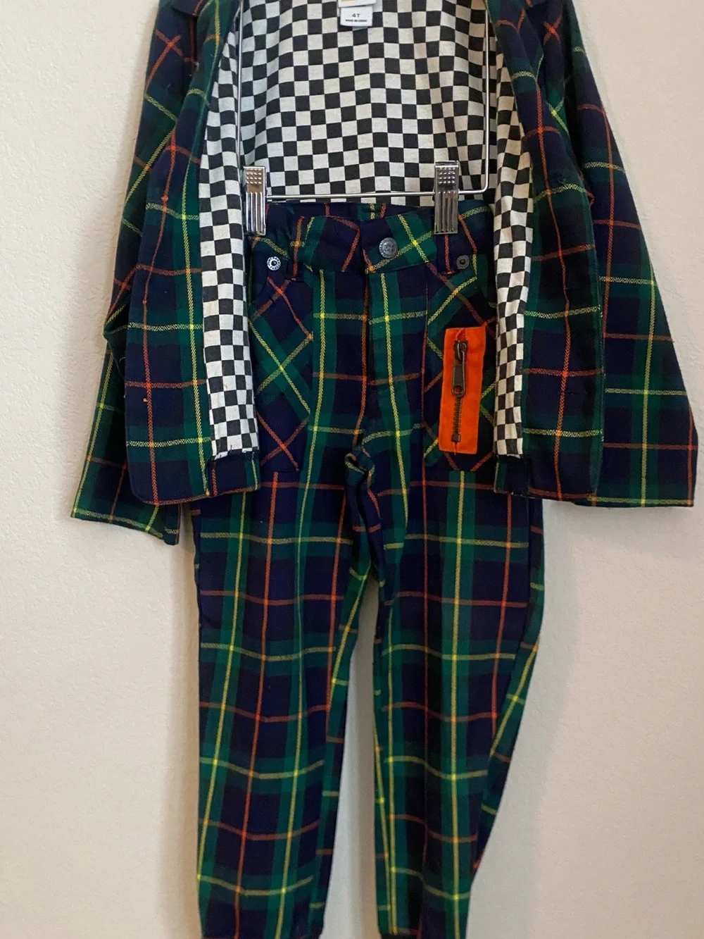 Harajuku Mini 2 Piece Suit Set in Navy and Green with Orange Buttons
